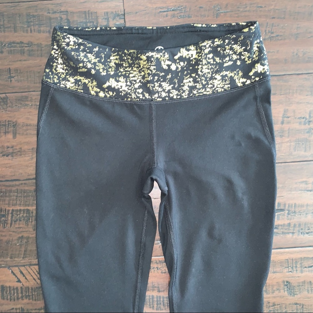 Gaiam Black Leggings with Gold Accent and Mesh Panels - Picture 5 of 10